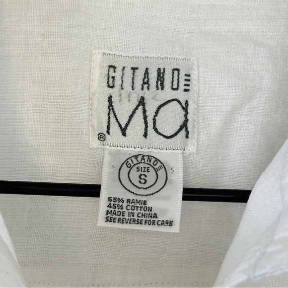 Vintage Gitano Ma 100% Cotton/Ramie Short Sleeve Button Up Sz S White Classic - Picture 9 of 9